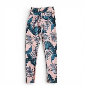 LA Society Pink Teal Tropical Palm Leaf Leggings Size Large NWT